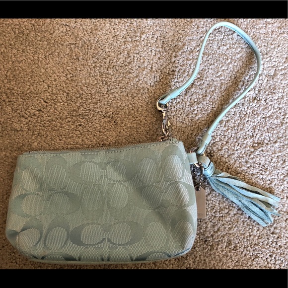 Pastel Blue Canvas Coach Logo Wristlet - Picture 3 of 4